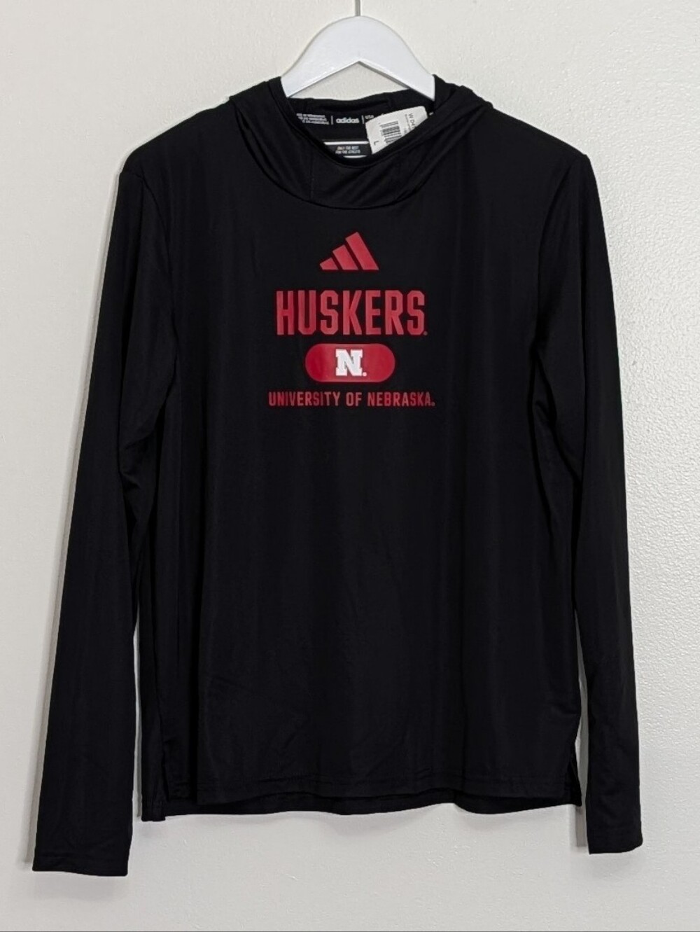 Nebraska Cornhuskers Shirt Women Large Black Adidas Long Sleeve Huskers Hood